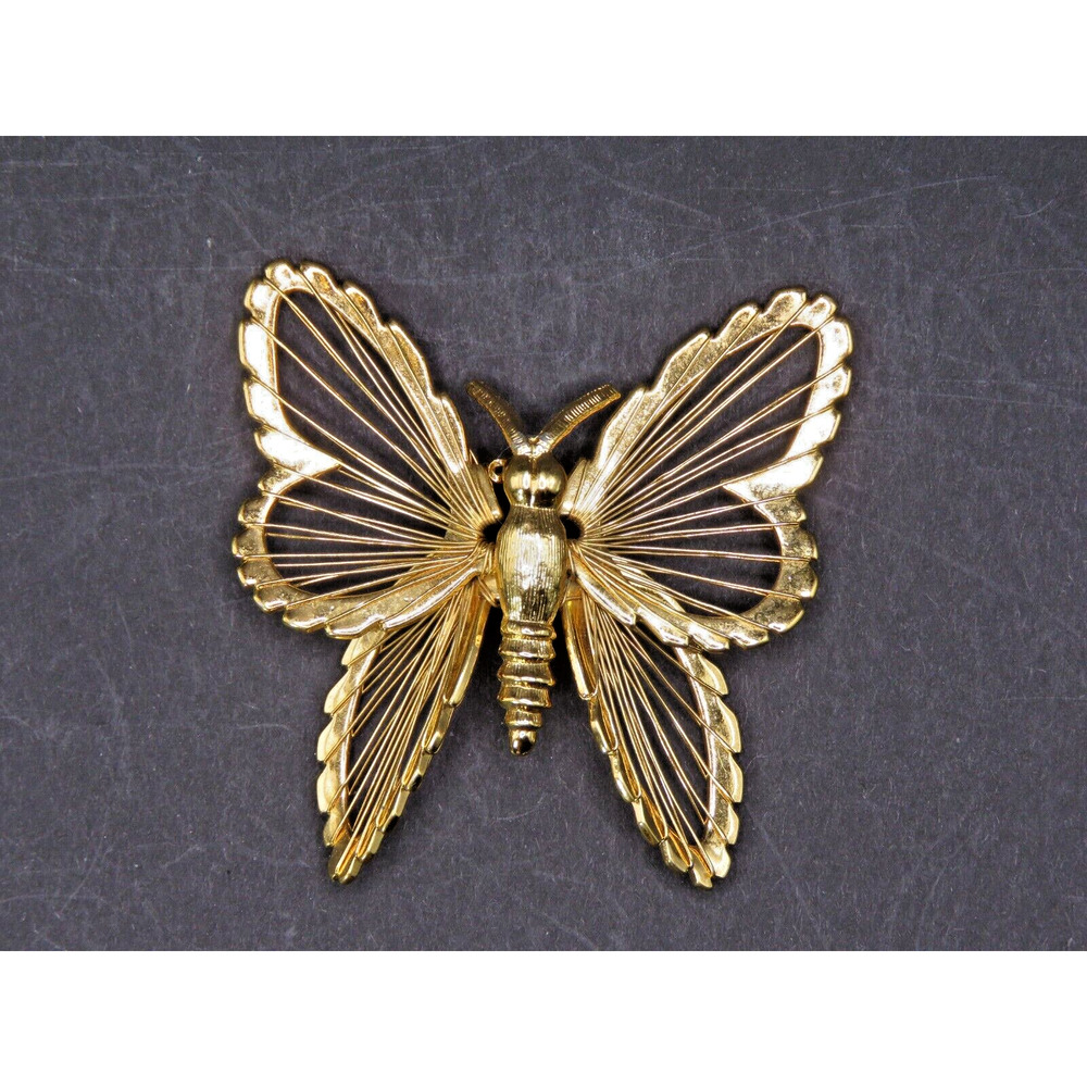 Vintage Brooch Butterfly Pin Wire Gold Tone 1963 Monet Signed